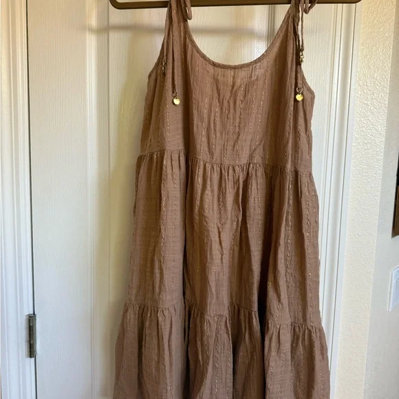 Aerie Magic Hour Tan/Gold Swim Cover-Up Dress - Picture 3 of 9